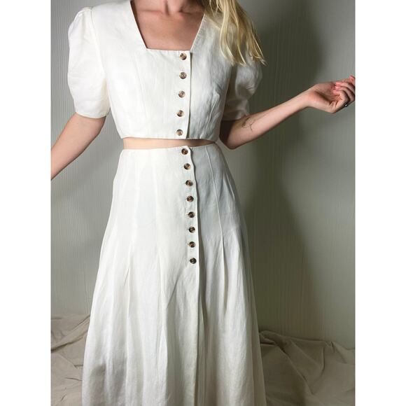 FAME AND PARTNERS Ecru Ivory Linen 2-Piece Crop Top & Midi Skirt Set US 6 - Picture 6 of 16